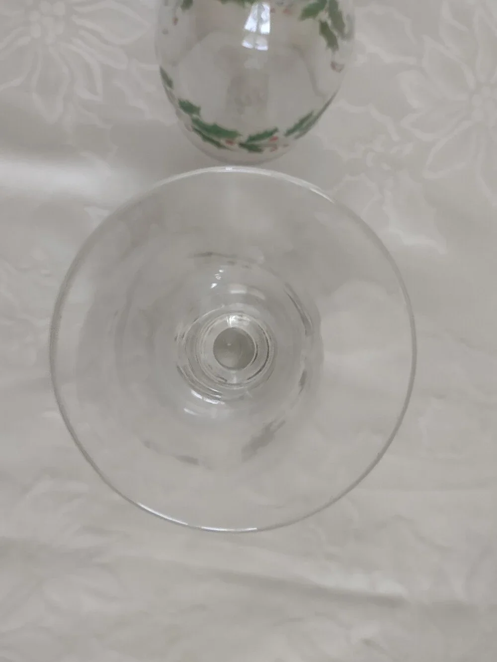 Holiday Holly Berries Hand Painted Stemmed Tall Crystal Glasses Wine Champagne